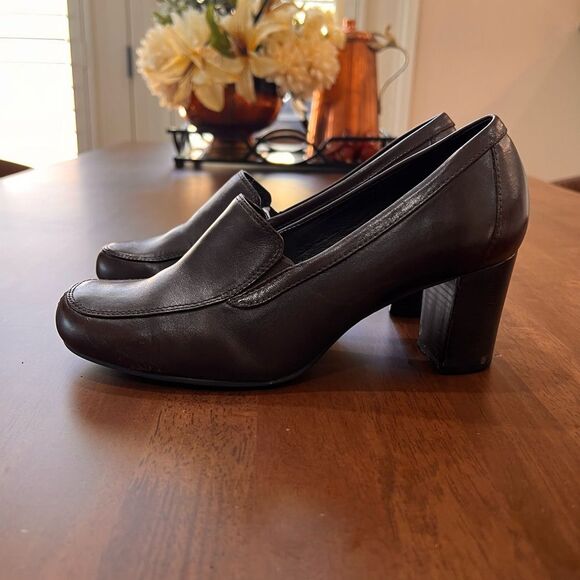 Antonio Melani Brown Leather Block Heel Square Toe Career Office Shoes Sz 6.5 - Picture 4 of 7